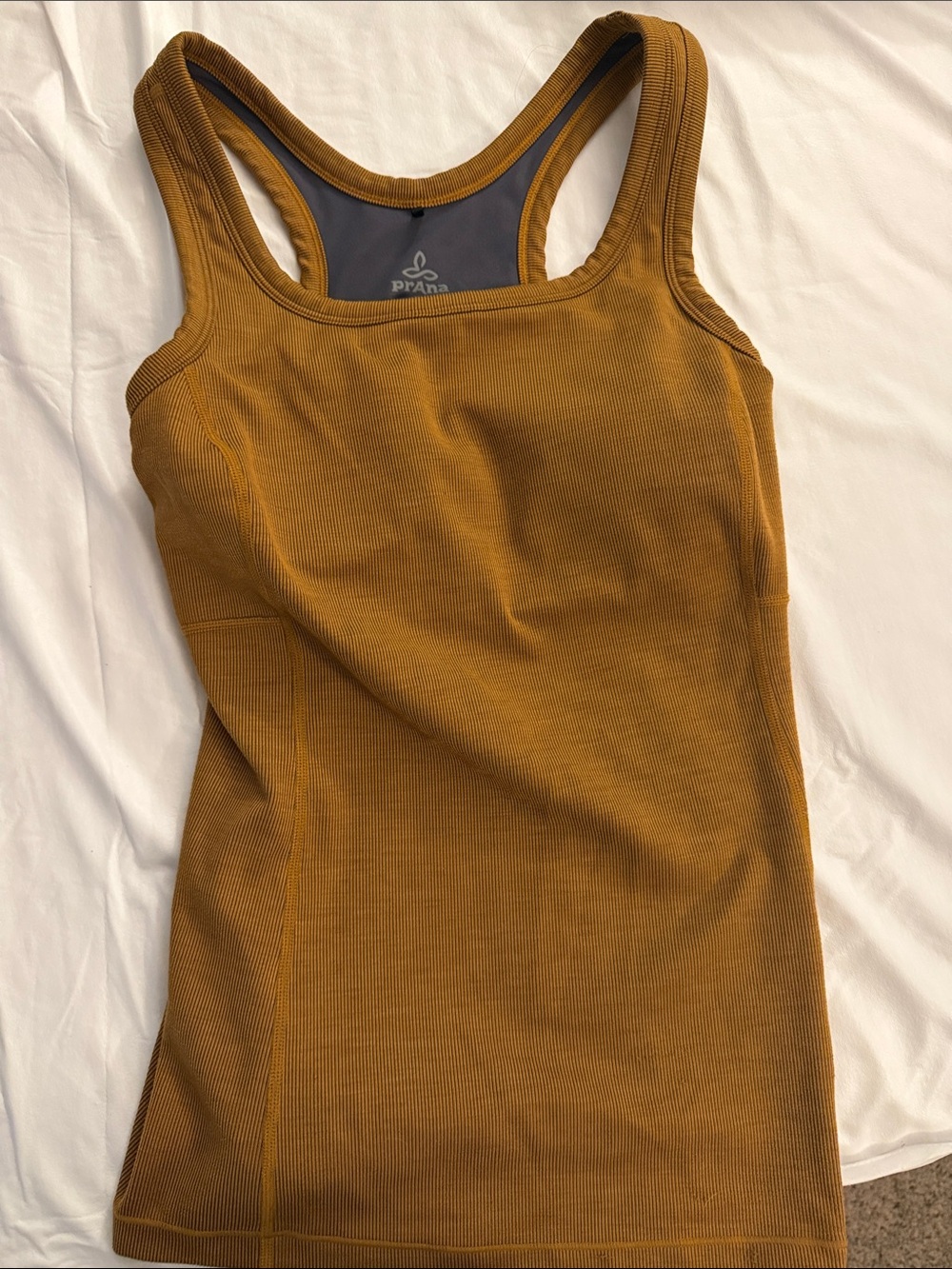 Prana Ribbed Racerback Tank in Mustard Brown